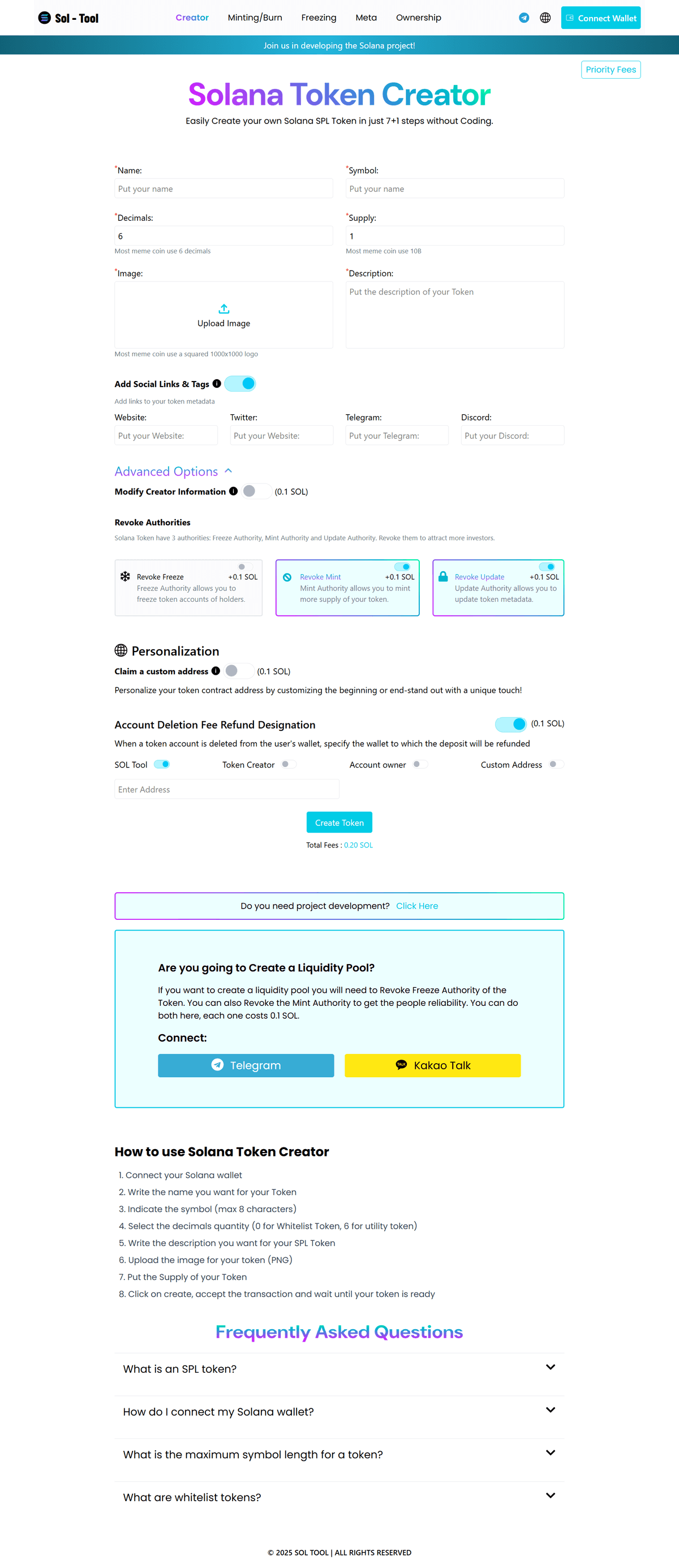 Sol Tool Solana token creator web app